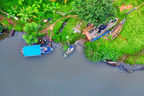 Top View of Boats on the Shore in a Fishing Village 