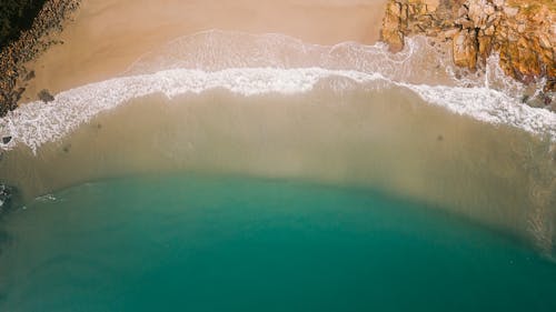 Bird's-Eye View Photograph of a Beach with Waves