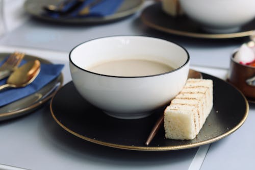 Free Coffee and Snack on Table Stock Photo