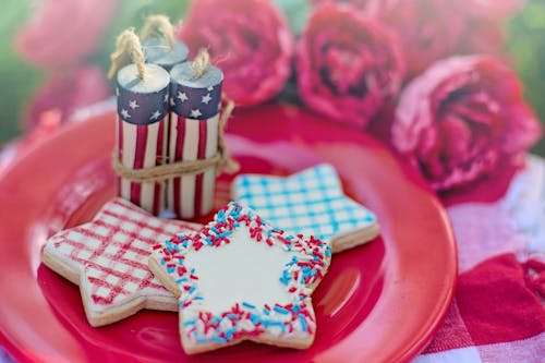Foto profissional grátis de alimento, bandeira americana, biscoitos