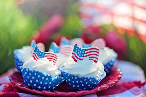 A Plate of Cupcakes with American Flag Topper