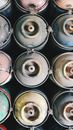 Black and White Round Metal Containers