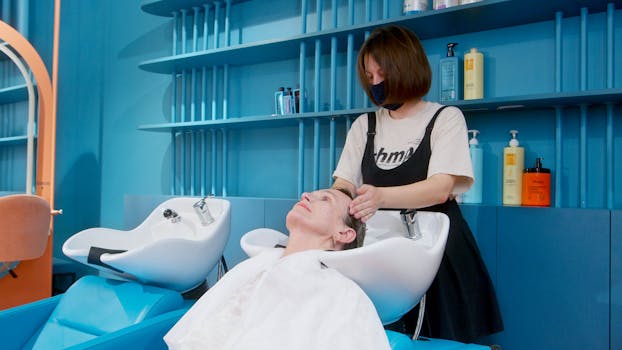 Hairdresser provides a relaxing hair wash service to a client in a stylish salon setting.