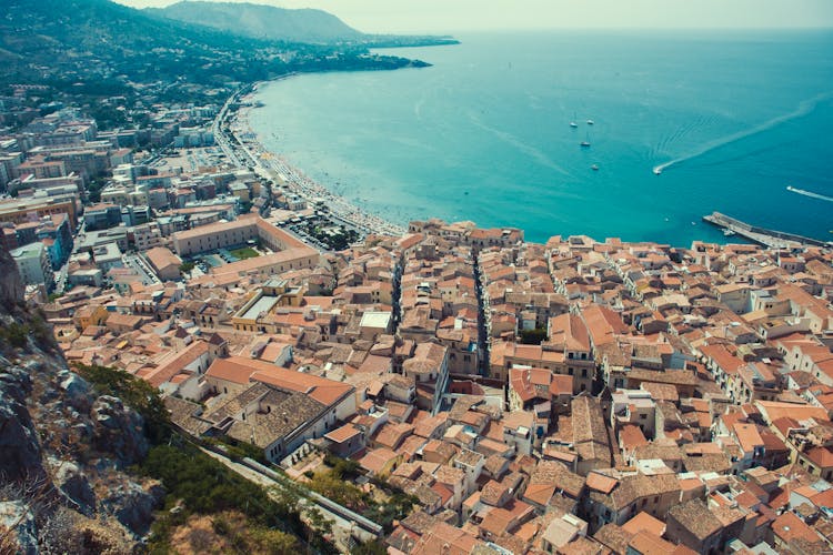 Drone Shot Of The City Of Cefalù In Sicily, Italy