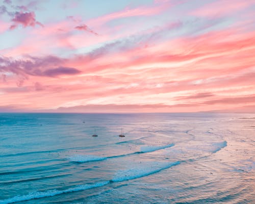 Sea Waves on Pink and Purple Sky