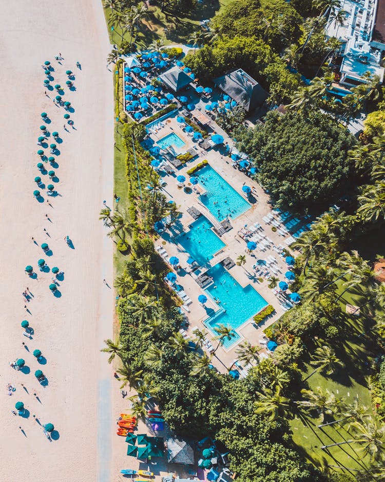 Aerial View Swimming Pools In A Resort