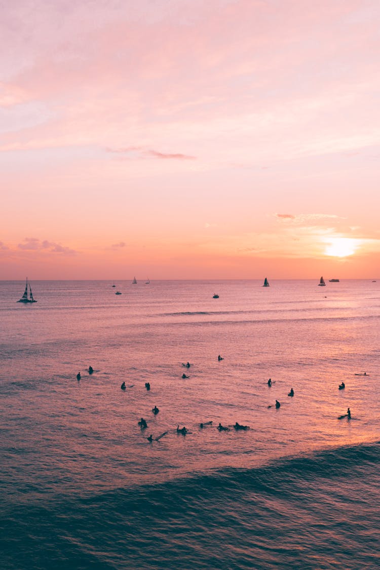 Silhouette Of People On The Beach During Sunset