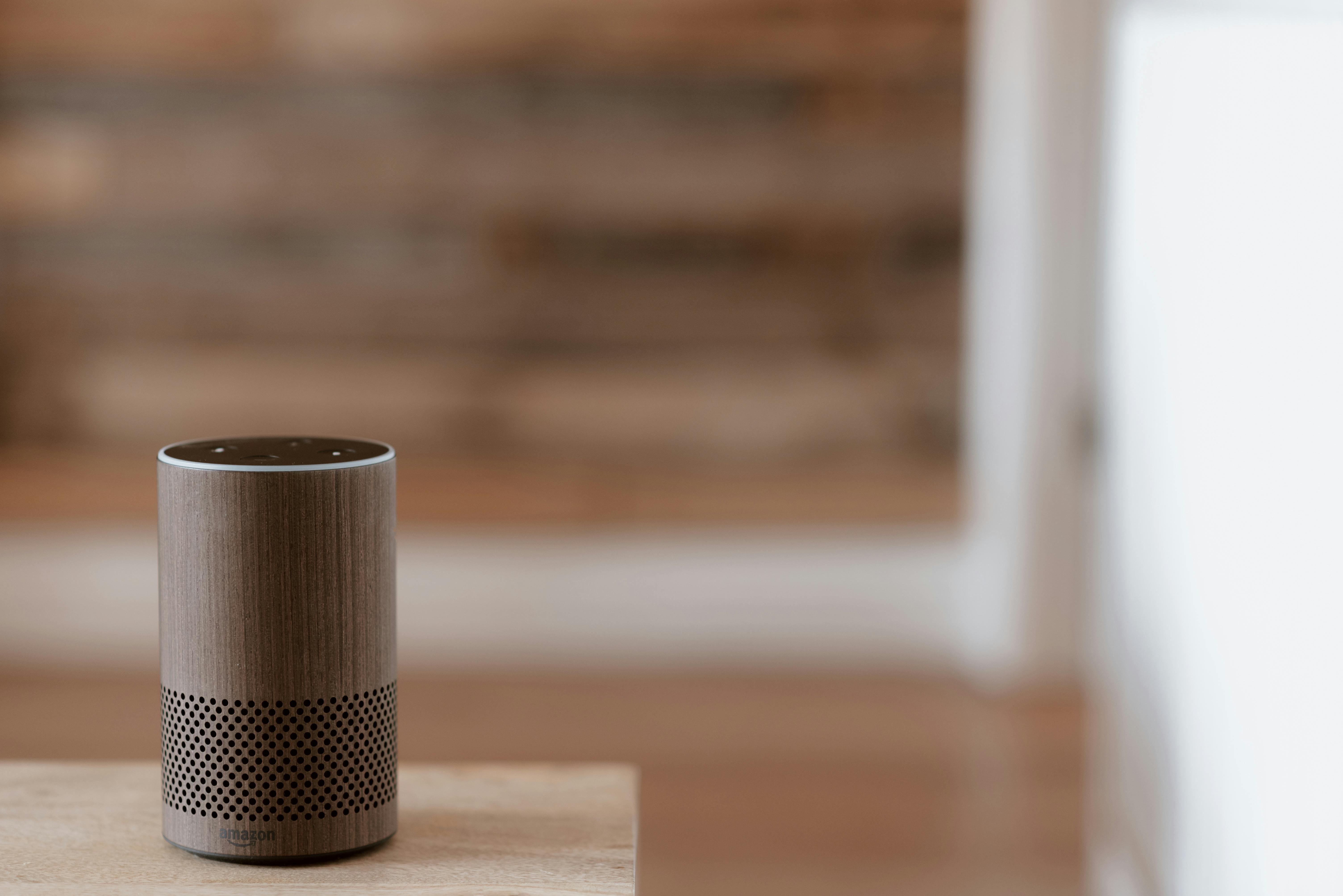 brown speaker on the wooden table