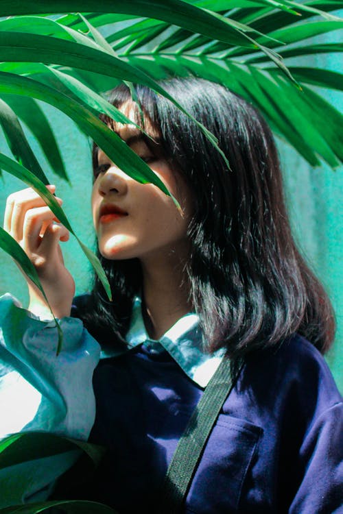 Gratis stockfoto met aantrekkelijk mooi, Aziatische vrouw, groene bladeren