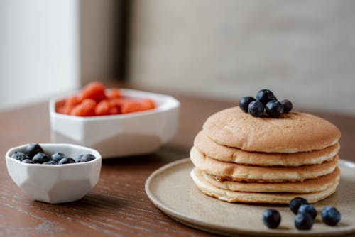 Free Pancakes With Berries on Ceramic Plate Stock Photo