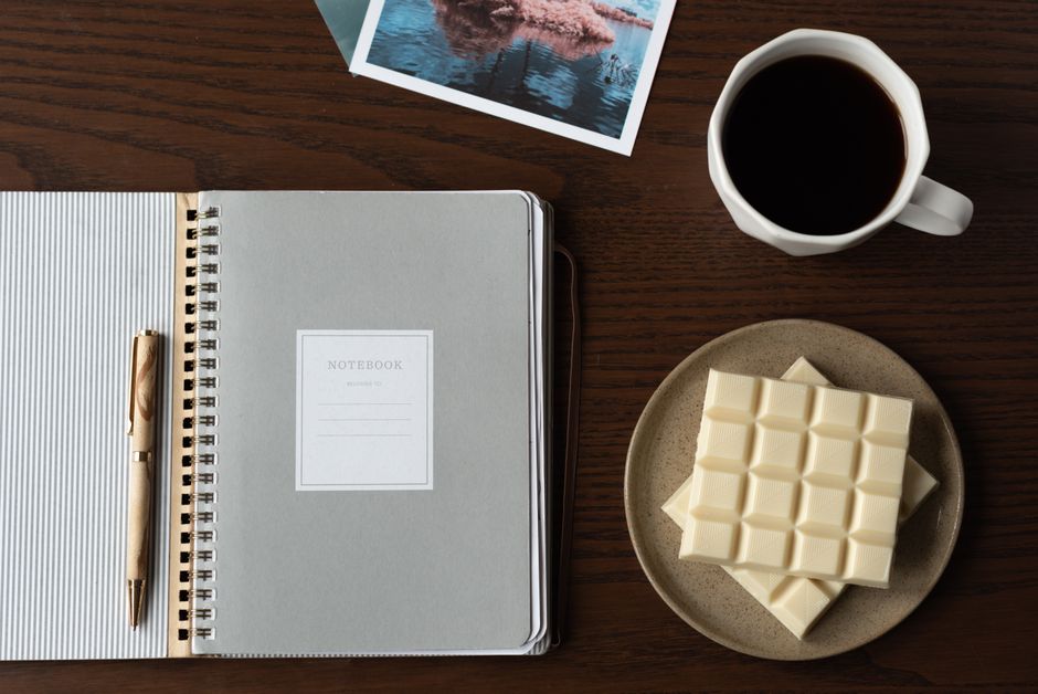 journal notebook coffee kitchen counter lifestyle photo 2