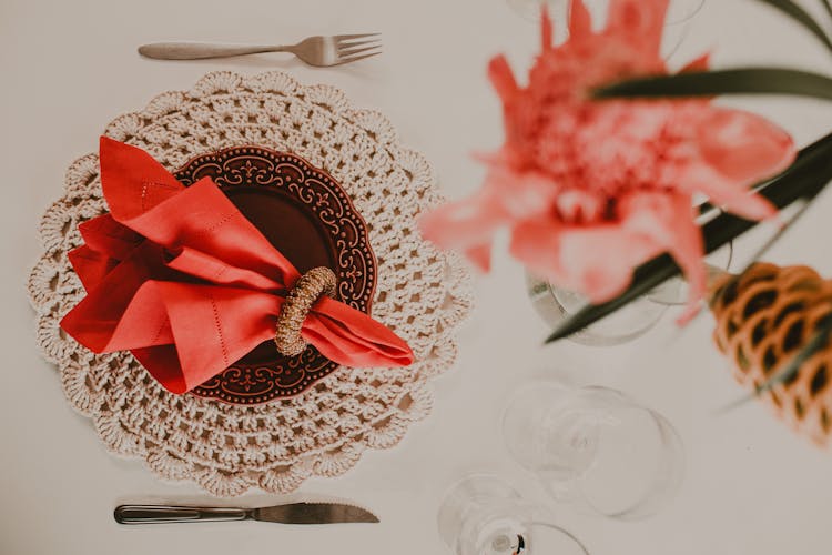 Served Dinnerware On Fancy Banquet Table