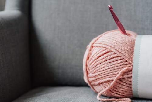 Yarn for knitting on sofa at home