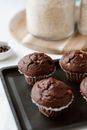 Sweet homemade chocolate dessert on tray