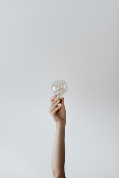 Anonymous female showing light bulb