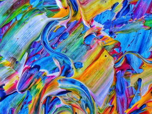 Free Colorful abstract acrylic painting with vivid swirling textures. Stock Photo