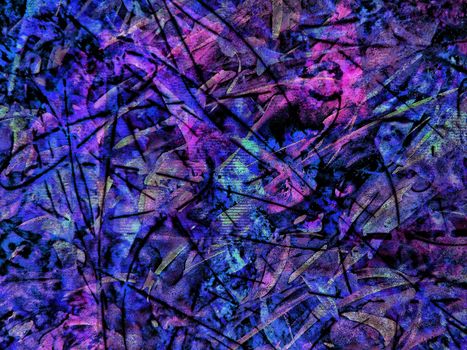Explore the vibrant abstract artwork featuring vivid purple and blue hues, dynamic textures, and intricate patterns.
