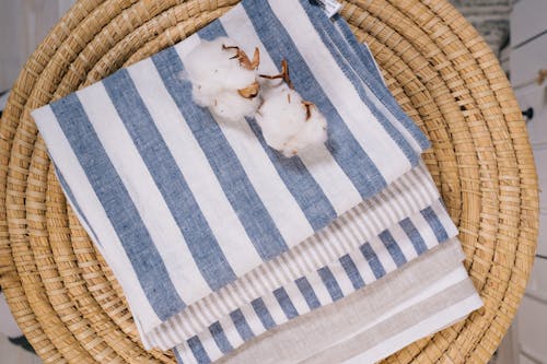 Free White and Blue Kitchen Towels Stock Photo