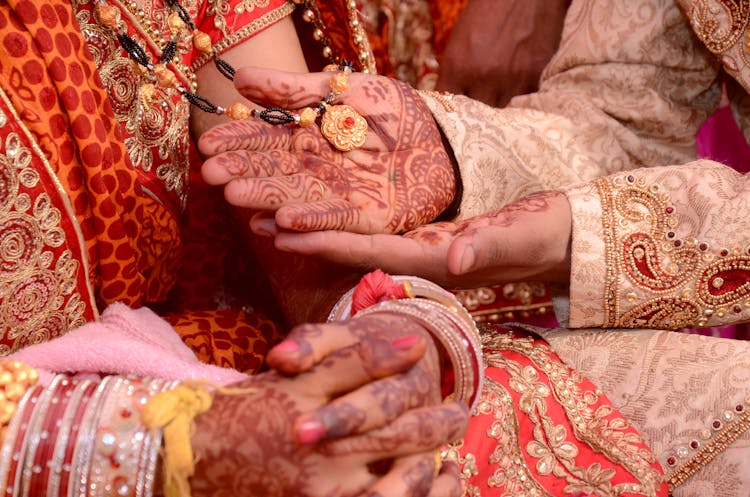 

A Close-Up Shot Of A Couple With Henna Mandala Tattoos