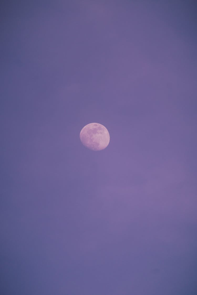 Spotted Moon In Violet Sky In Evening