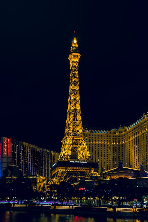 Las Vegas Eiffel Tower At Night Stock Photo - Download Image Now