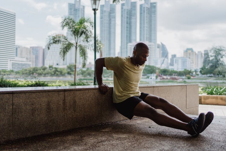 
A Man Doing A Tricep Dip