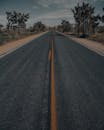 Asphalt road with marking line surrounded with dry lands