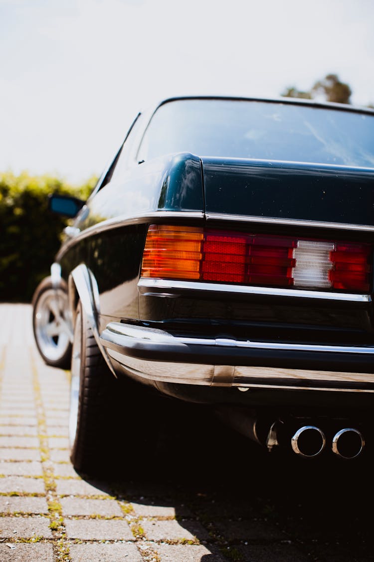 Rear Of A Classic Black Mercedez Benz Car 