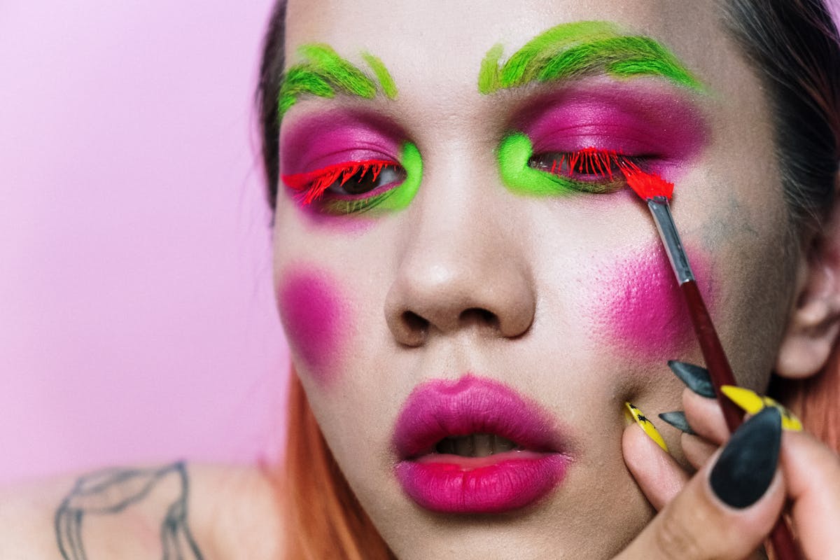 Woman With Green and Pink Lipstick