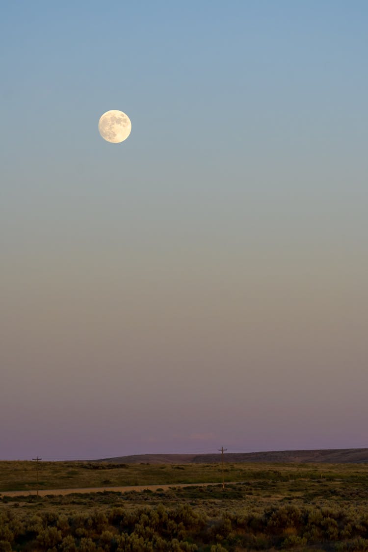 Beautiful Big Moon Over Green Field