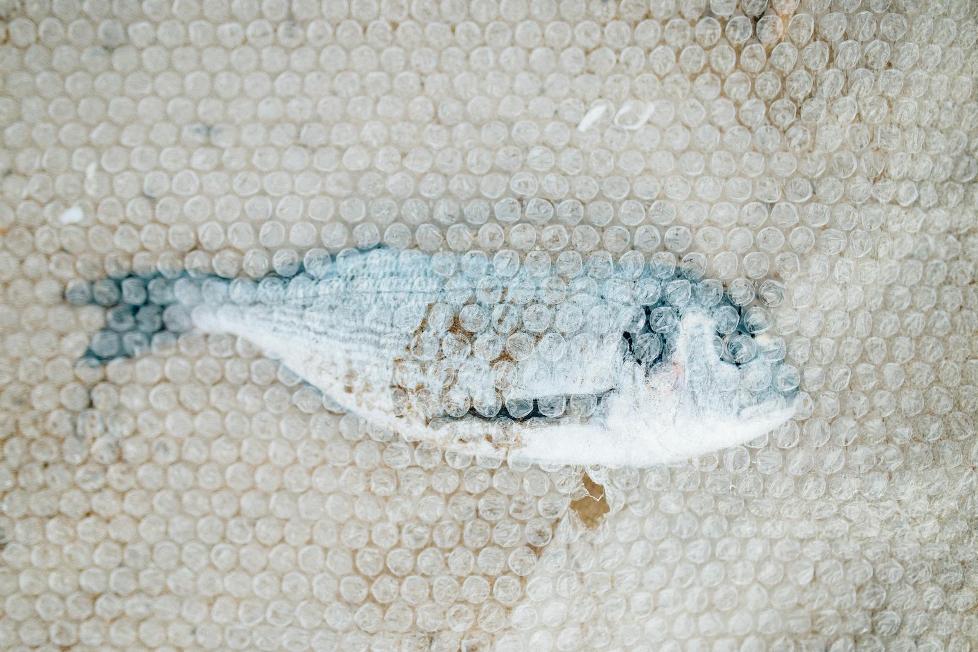 Fish on Sand Covered With Bubble Wrap
