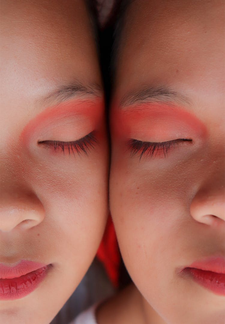 Womans Face With Red Lipstick