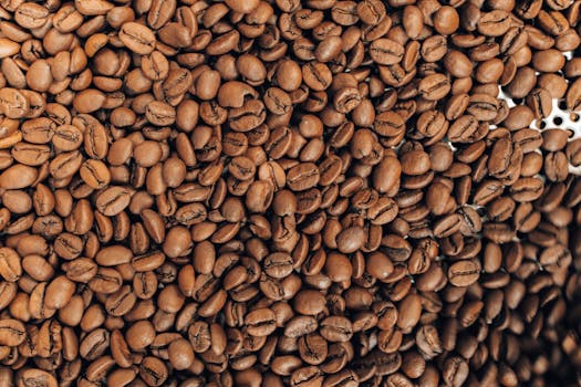 Detailed close-up of roasted brown coffee beans showcasing their texture and natural color.