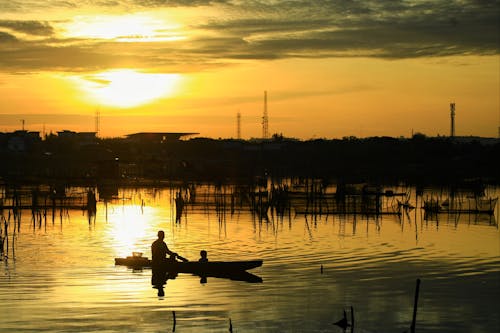 Free stock photo of fisherman, sunset Stock Photo