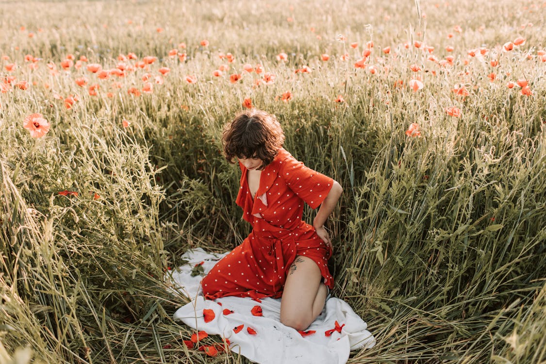 Brunette in Polka Dot Dress