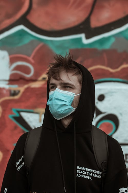 Man in Black Hoodie Jacket Wearing a Face Mask 