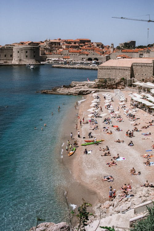 Free Drone Shot of People on Beach Stock Photo