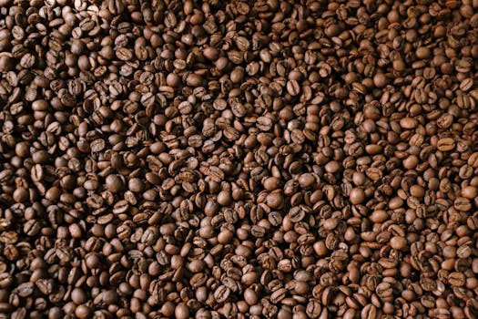 Rich and detailed close-up of roasted coffee beans, highlighting texture and color.