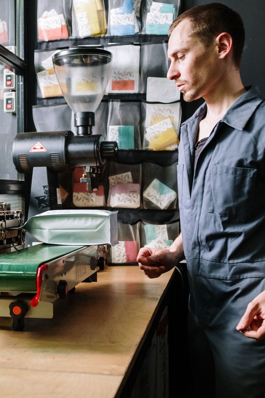 Bags being sealed on the packing bench