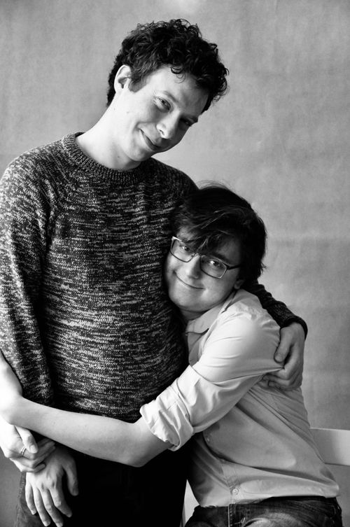 Free Emotional black and white portrait of two brothers embracing warmly. Stock Photo