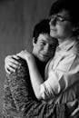 Black and White Portrait of Couple Embracing