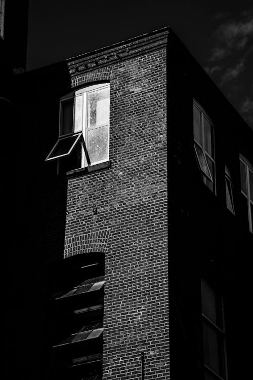 Grayscale Photography of Brick Building