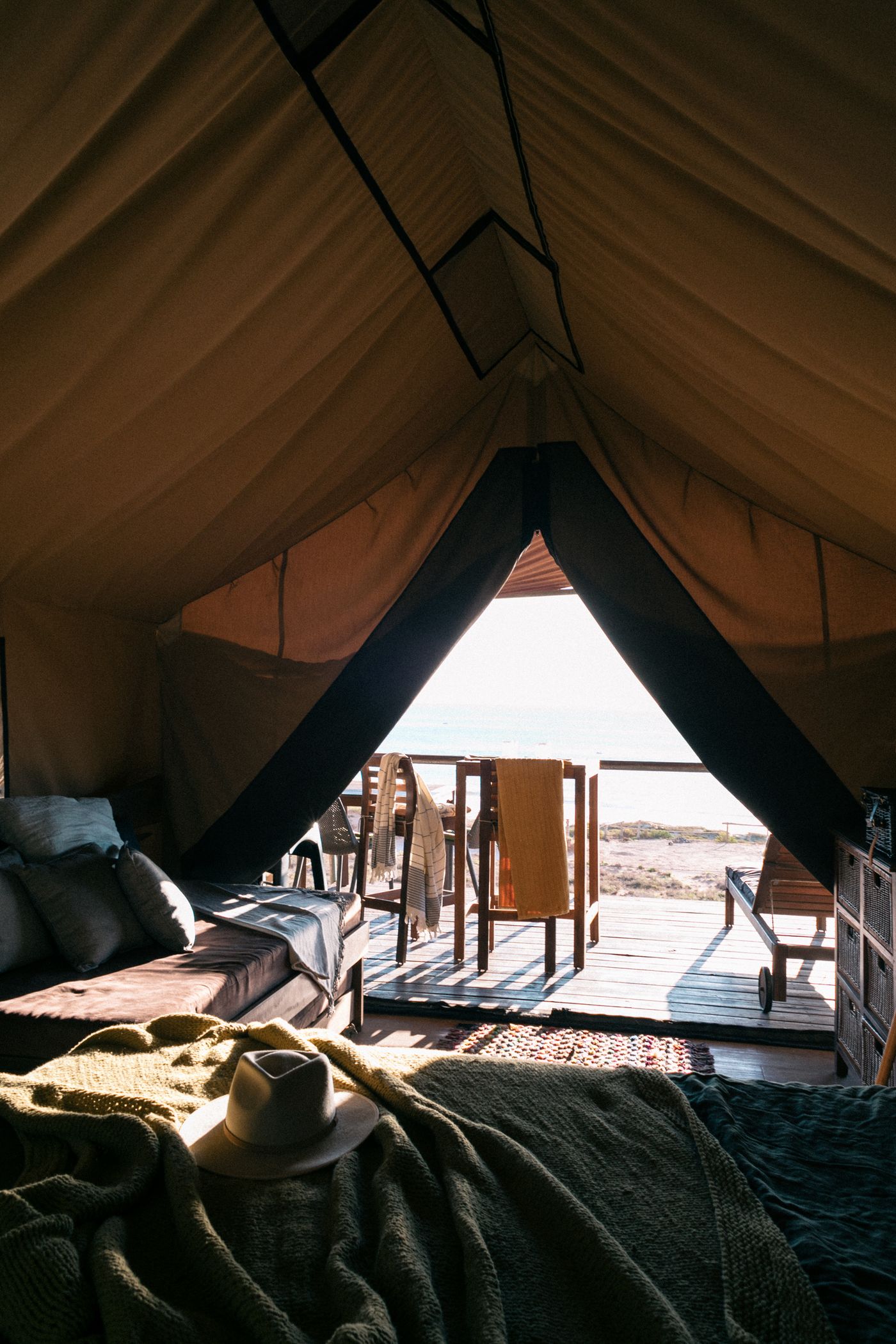 Premium beach tent and terrace overlooking the sea
