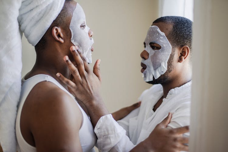 Couple Lovers Doing Facial Procedures Together