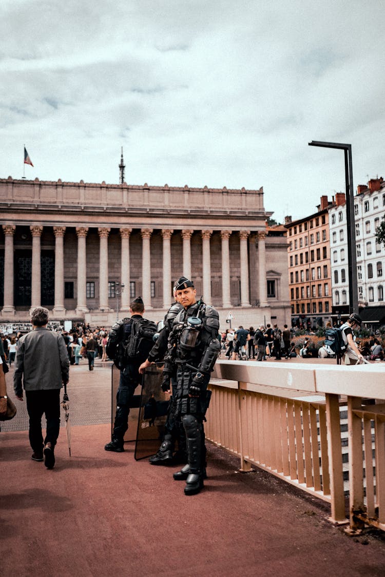 People Outside Lyon Palace Of Justice In France