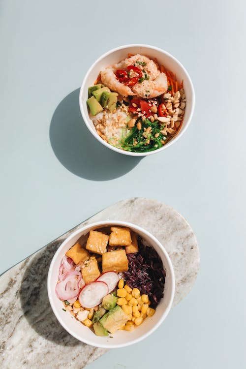 Photo of Poke Bowls with Tofu and Avocado Cubes