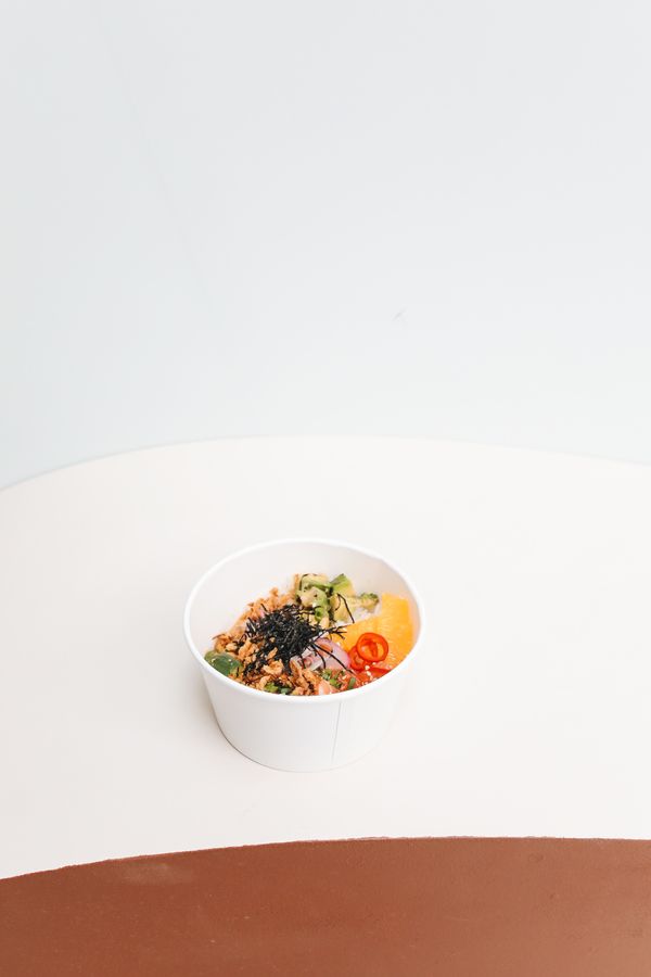 Food served in a paper bowl