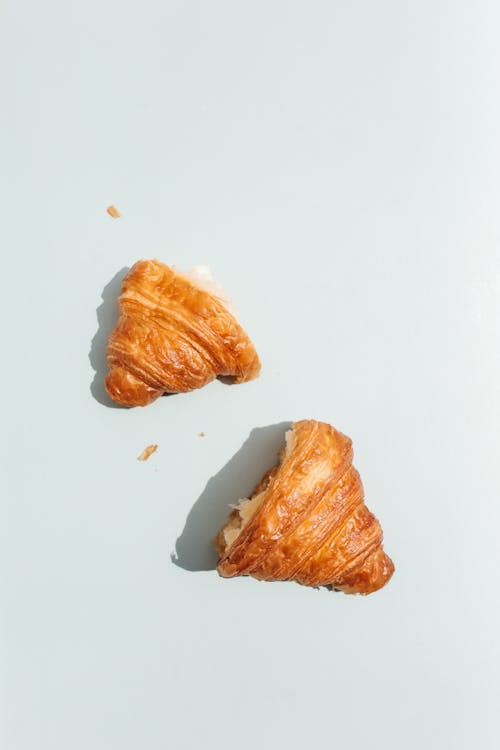 Overhead Shot of a Halved Croissant