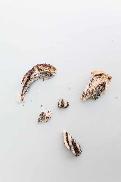 Free Scattered bread crumbs on a clean, minimalist surface showcasing texture and simplicity. Stock Photo