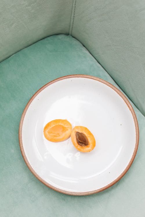 Overhead Shot of an Apricot on a Plate